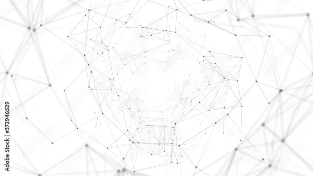 Network connected data tunnel animation on white background. 4K Video data conceptual animation