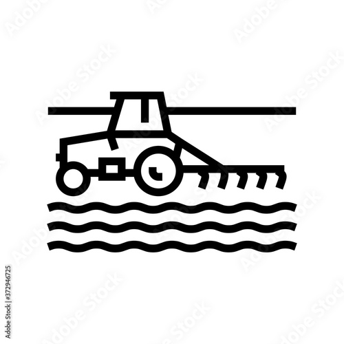 tractor cultivating field line icon vector. tractor cultivating field sign. isolated contour symbol black illustration