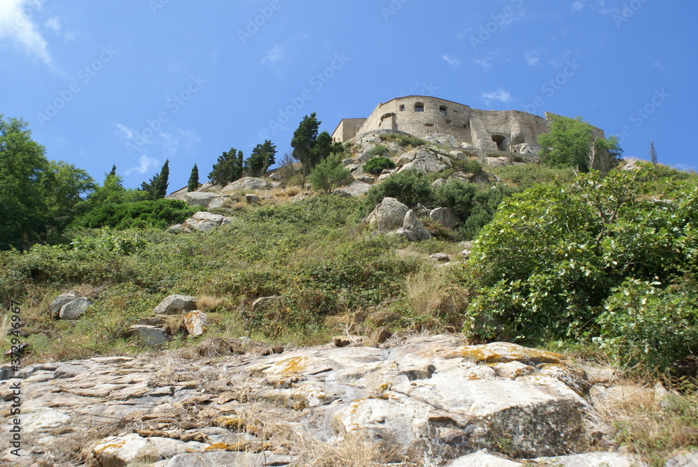 Giglio Island, Tuscany (Italy): a view of the castle and the cliff underneath, in Giglio Castello