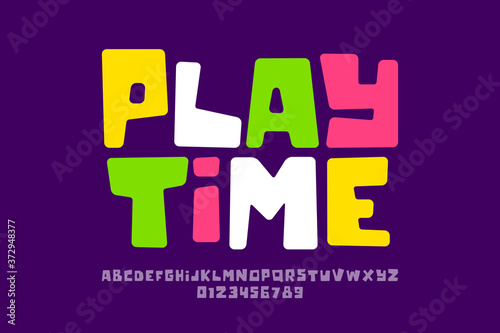 Playful style font design, playtime childish alphabet letters and numbers
