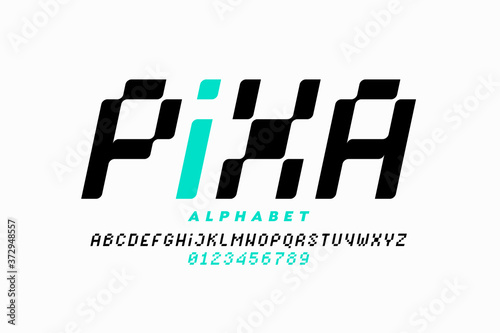 Pixel style font, alphabet letters and numbers