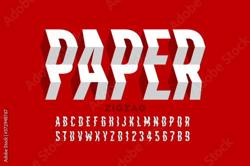 Paper craft style font, alphabet letters and numbers