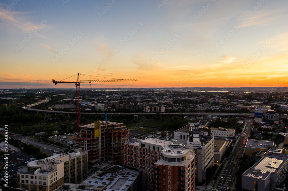 Aerial of Jersey City Sunset 