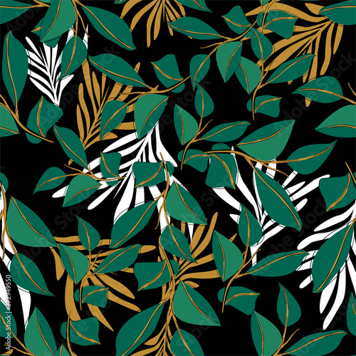 Tropical leaves seamless pattern palm leaves jungle vector floral background print design for textiles fashion prints summer spring