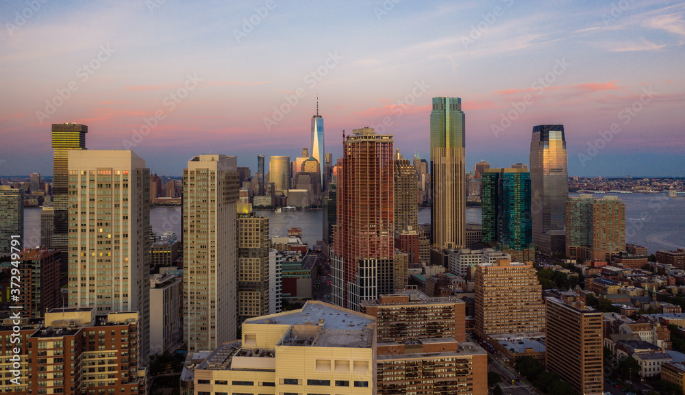 Naklejka premium Aerial of Jersey City Sunset 