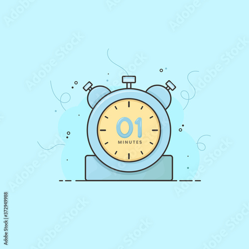 1 minute alarm clock, timer, stopwatch vector time symbol. 1 minute vector icon flat illustration.