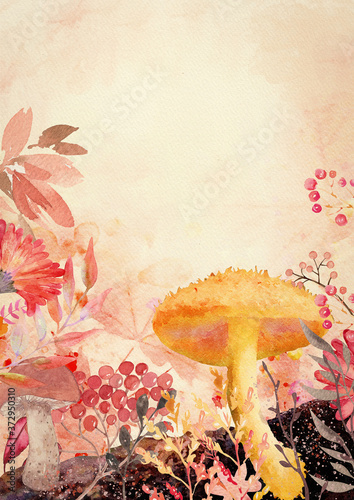 Autumn watercolor background. Design element photo