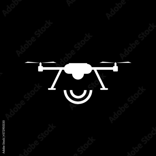 Drone quadrocopter with radio waves glyph icon isolated on dark background