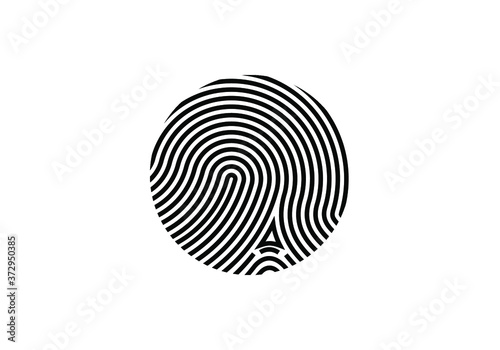 Circle fingerprint icon design for app.  Digital touch scan identification or electronic sensor authentication. 
Finger print flat scan.  Biometric security system concept with fingerprint.