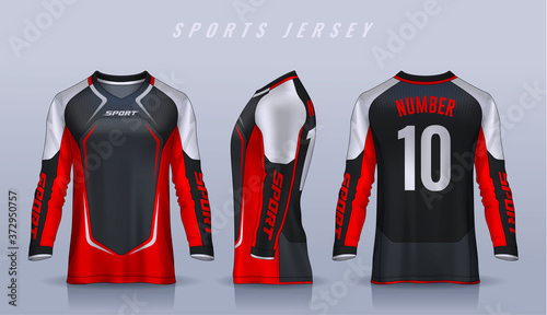 t-shirt sport design template, Long sleeve soccer jersey mockup for football club. uniform front and back view,Motocross jersey.