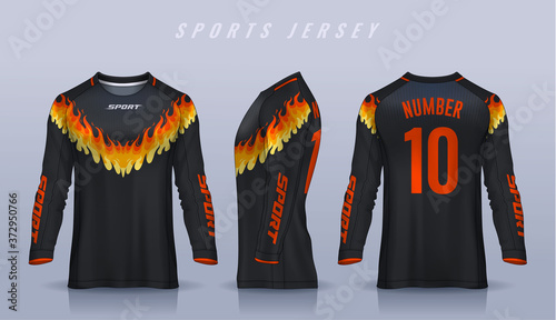 t-shirt sport design template, Long sleeve soccer jersey mockup for football club. uniform front and back view,Motocross jersey.