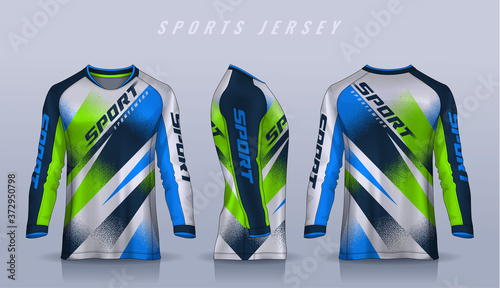 t-shirt sport design template, Long sleeve soccer jersey mockup for football club. uniform front and back view,Motocross jersey.