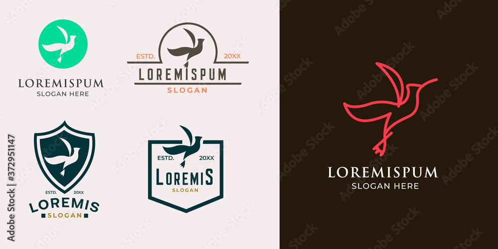 bird leaf logo vector icon template download mono line color line art ...