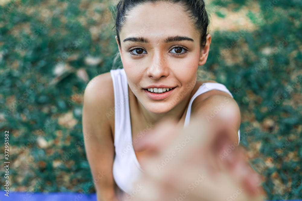 Happiness beautiful woman yoga exercise smile portrait at garden park. Happiness beautiful woman yoga exercise smile portrait at garden park.