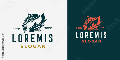 Salmon Vector Logo Illustration. tropical fish, logo design template, emblem, label, badge, icon isolated. Colorful logotype. For restaurants and cafe with seafood. Sign fishing, diving, fish shop 7