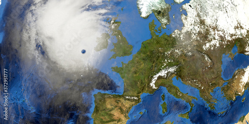 Fototapeta Naklejka Na Ścianę i Meble -  Storm Ellen over Ireland shown from Space. Elements of this 3d illustration are furnished by NASA.