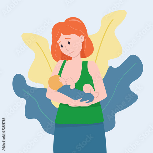 Vector illustration: a woman breastfeeds her baby. Breastfeeding concept.