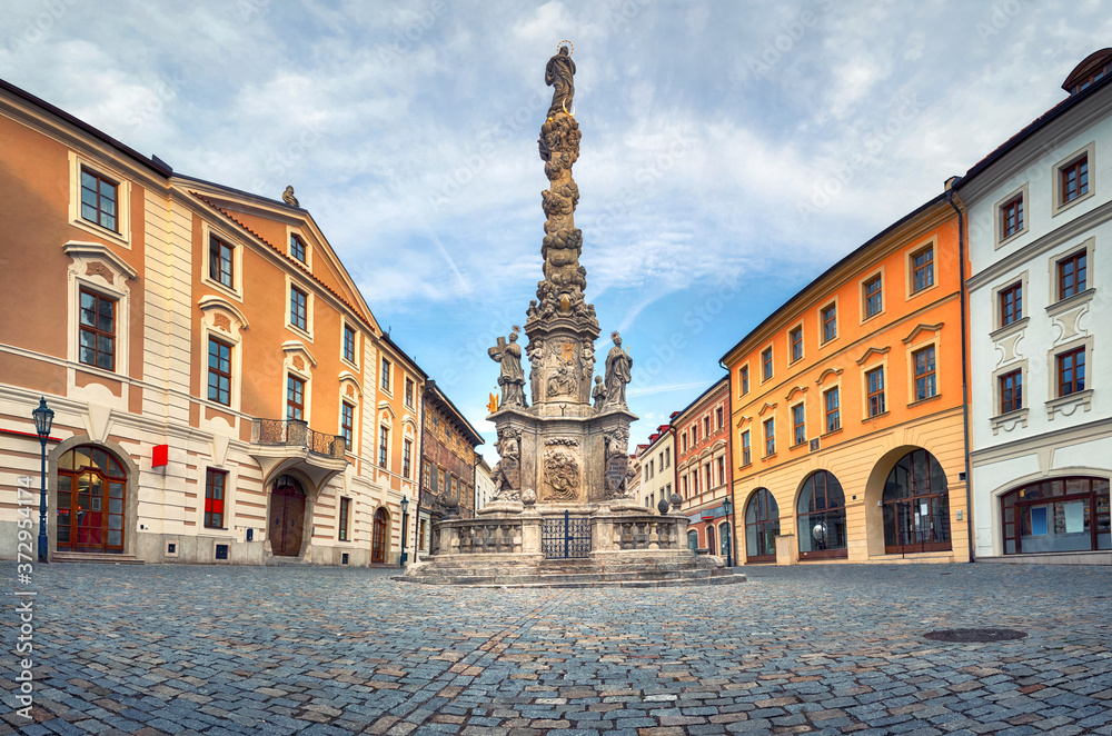 Kutna Hora, Czechia. The Plague Column of the Virgin Mary - famous city landmark built in 1715 
