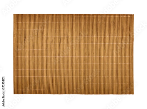 Brown bamboo wood mat on white photo