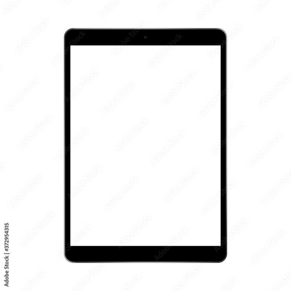 Modern black tablet computer mockup with blank vertical screen, isolated on white background, front view. Vector illustration Modern black tablet computer mockup with blank vertical screen, isolated on white background, front view. Vector illustration