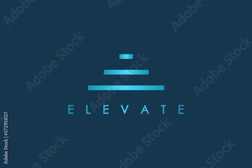 Abstract Elevate Logo. Blue Geometric Striped Lines Initial Letter E Stairs Symbol isolated on Blue Background. Flat Vector Logo Design Template Element for Business Logos