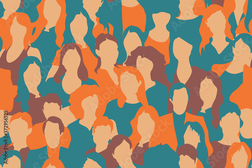Women crowd abstract seamless pattern. Repetitive abstract vector illustration of women crowd. Women's Month, International Womens Day, Freedom, Independence, Equality. 