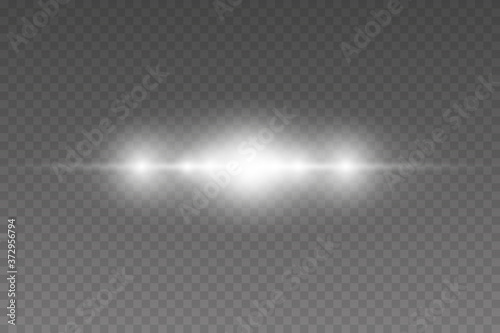 Beautiful light flare. Glowing streak on light background. White realistic detailed special effect