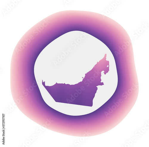 UAE icon. Colorful gradient logo of the country. Purple and red UAE rounded sign with map for your design. Vector illustration.