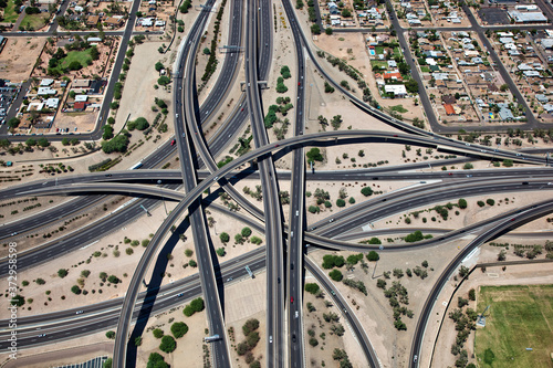 Freeway interchange aerial view