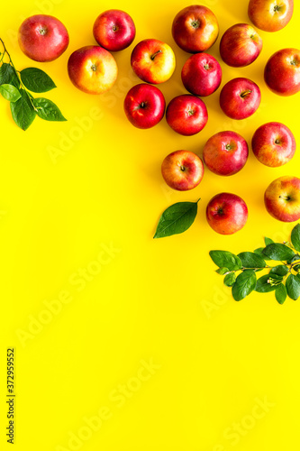 Layout of fresh red apples. Top view, copy space