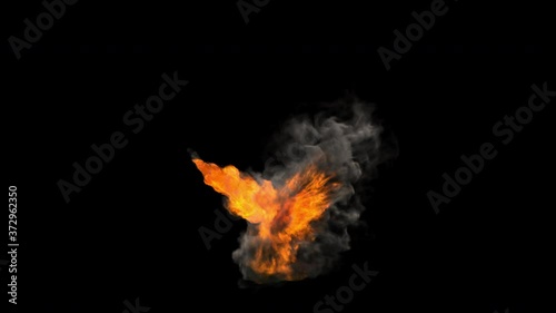 The flames spewed out in a line against an object. Fire breathing dragon.  Alpha channel included in the end of the clip.