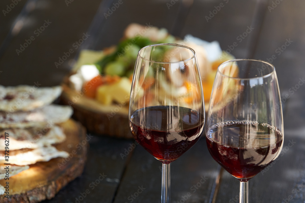 Wine and snack set. Antipasto and catering table Wine and snack set. Antipasto and catering table