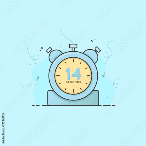 14 seconds alarm clock, timer, stopwatch vector time symbol. 14 seconds vector icon flat illustration.