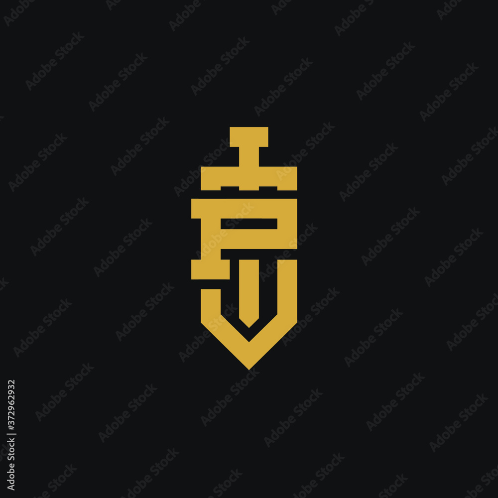 Letter P logo with sword. creative minimal monogram symbol. Universal elegant vector sign design. Premium business logotype. Graphic alphabet symbol for corporate business identity