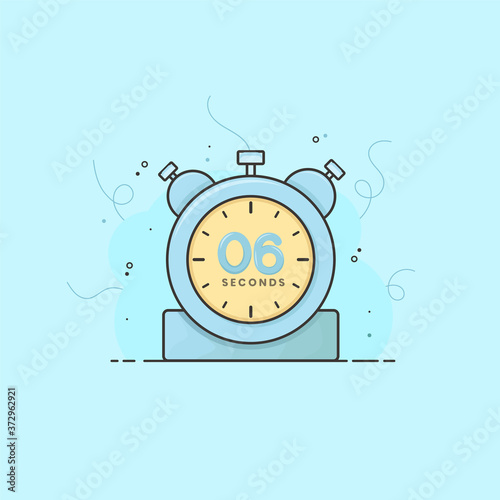 6 seconds alarm clock, timer, stopwatch vector time symbol. 6 seconds vector icon flat illustration.