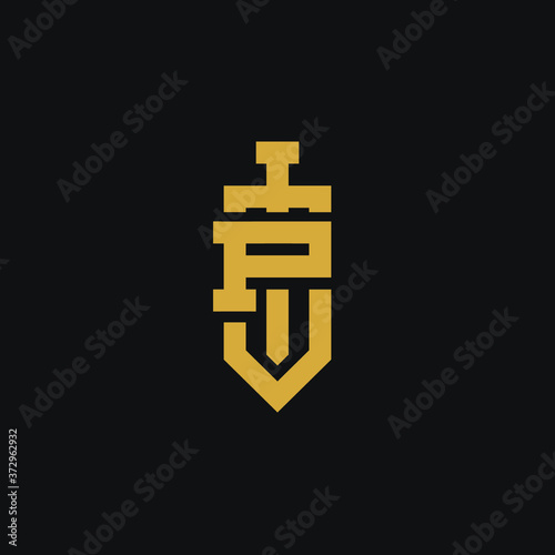 Letter P logo with sword. creative minimal monogram symbol. Universal elegant vector sign design. Premium business logotype. Graphic alphabet symbol for corporate business identity