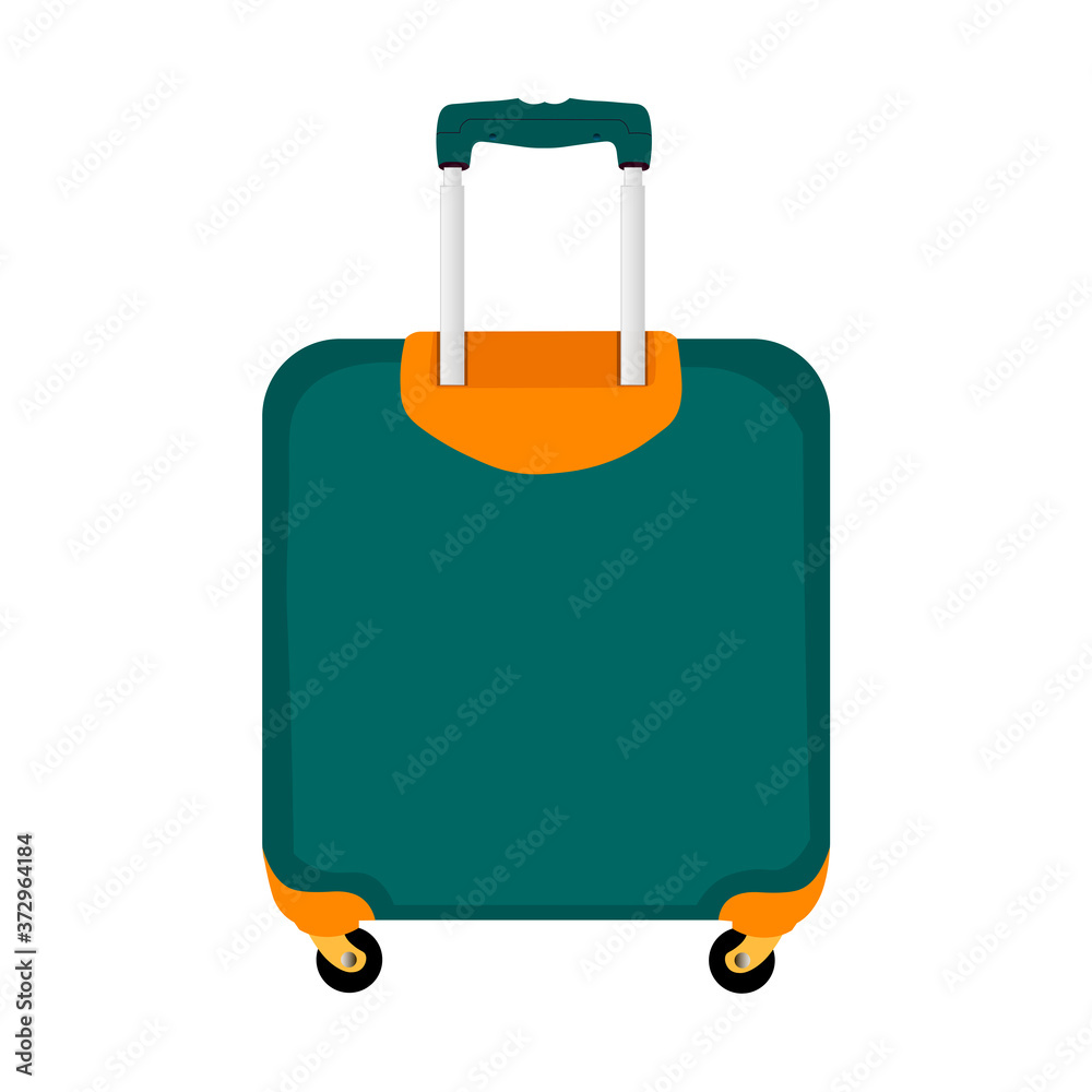 Green travel plastic suitcase with wheels on white background Green travel plastic suitcase with wheels on white background