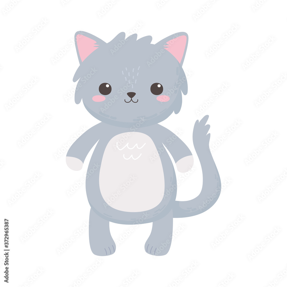 cute gray cat animal standing cartoon isolated white background design