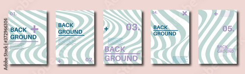 Abstract distortion line backgrounds. Striped wave backdrops. Wavy Op art covers. Halftone flyers, cards, posters. Vector illustration.  