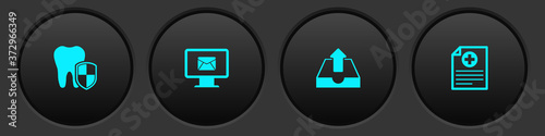 Set Dental protection, Monitor and envelope, Upload inbox and Clinical record icon. Vector.