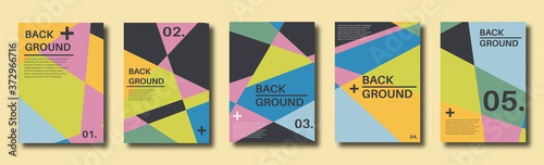 Abstract set of backgrounds with colorful chaotic triangles, polygons. Geometric posters, Social media, Book cover. Vector illustration.       
