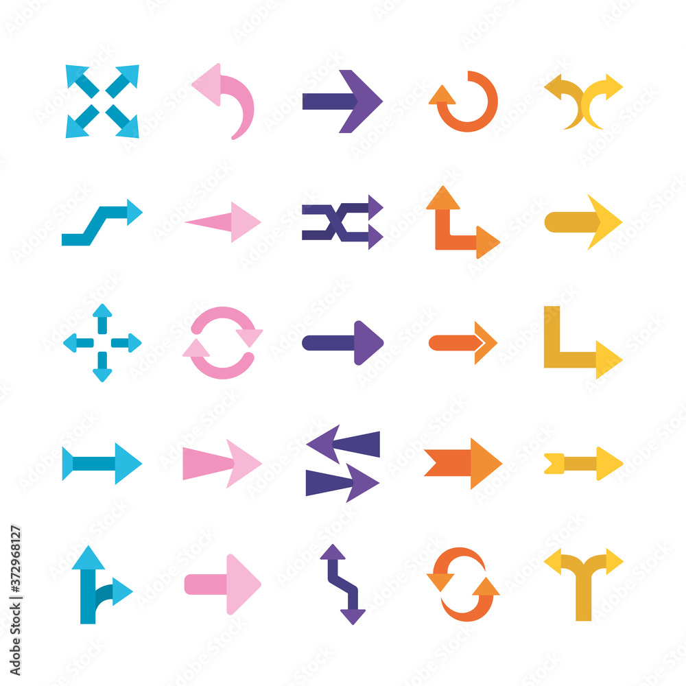 Arrows flat style symbols set design of direction web forward and infographic theme Vector illustration Arrows flat style symbols set design of direction web forward and infographic theme Vector illustration