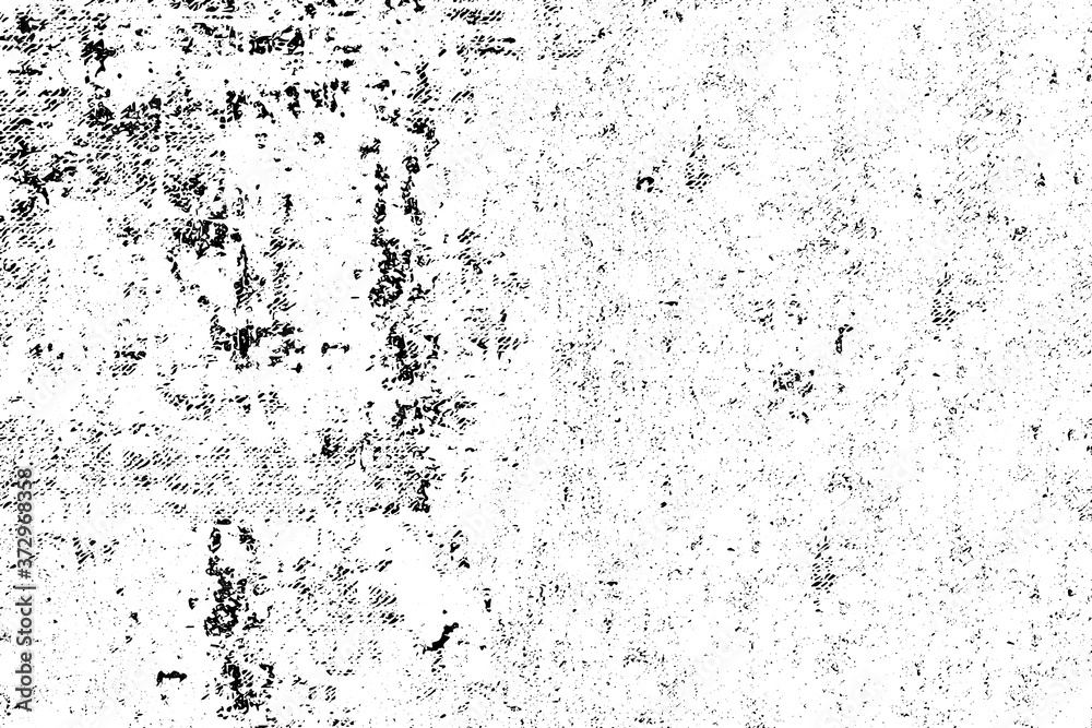 Grunge background black and white. Texture of chips, cracks, scratches, scuffs, dust, dirt. Dark monochrome surface. Old vintage vector pattern.