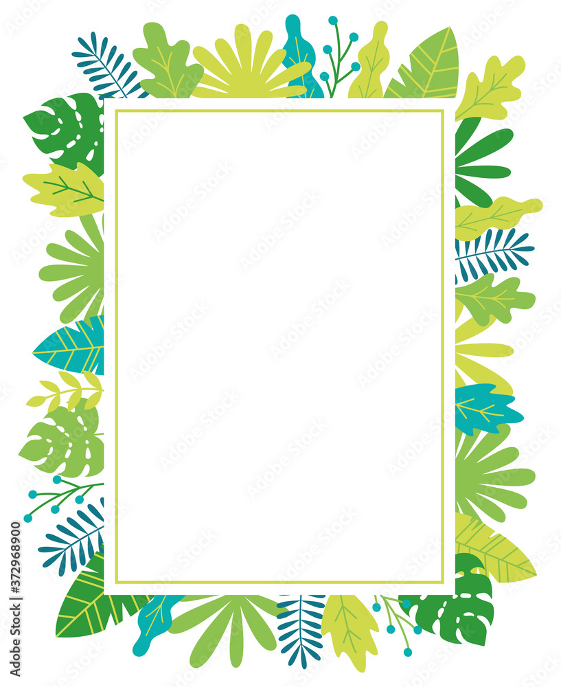 Tropical leaves and plants rectangle frame