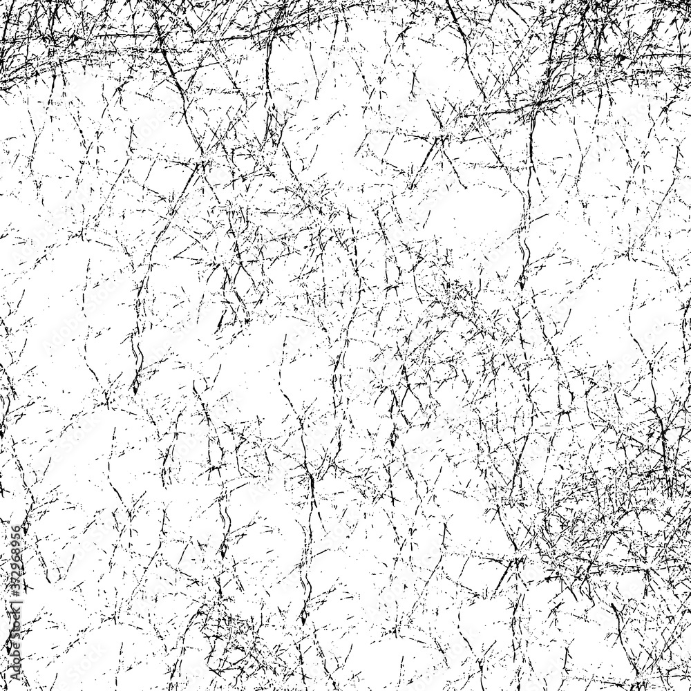 Grunge black and white. Background of scratches, chips, cracks, and scuffs. Abstract texture of dirt, dust, and wear. Chaotic monochrome pattern of the old surface