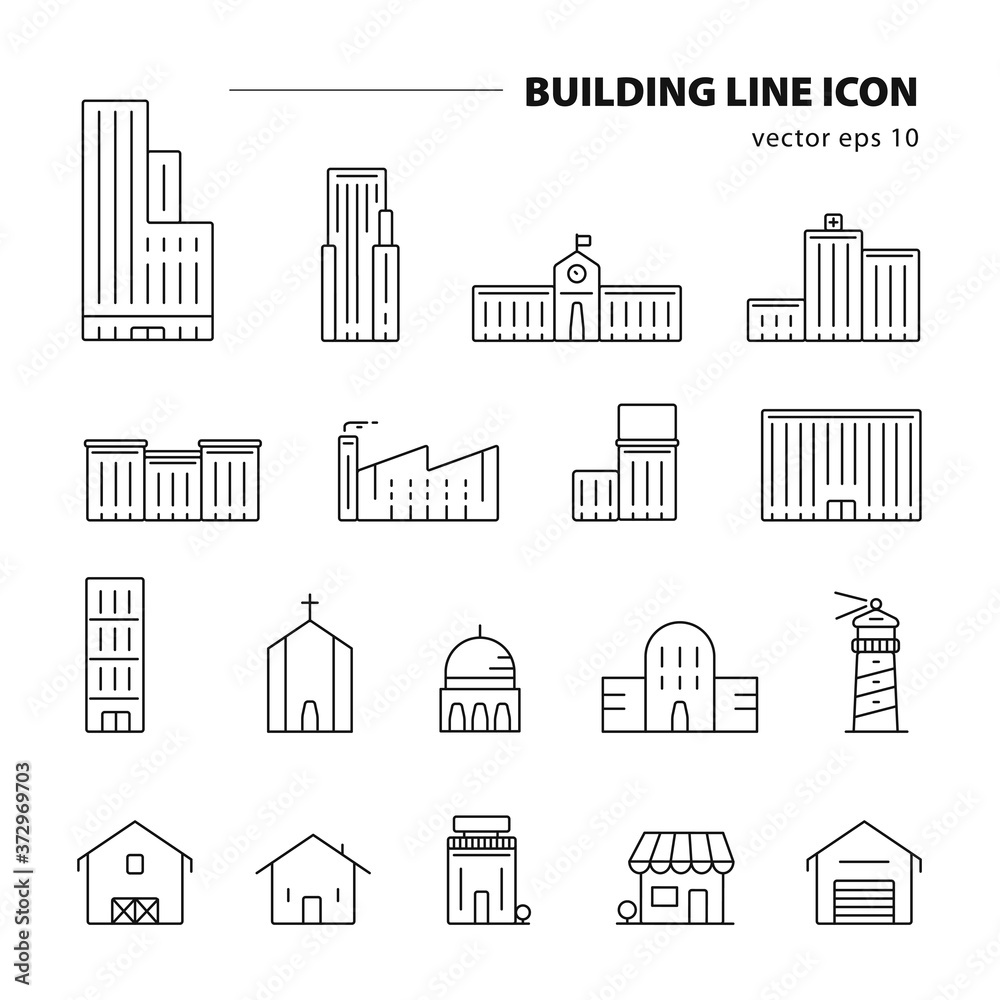 Set of building and real estate line icons