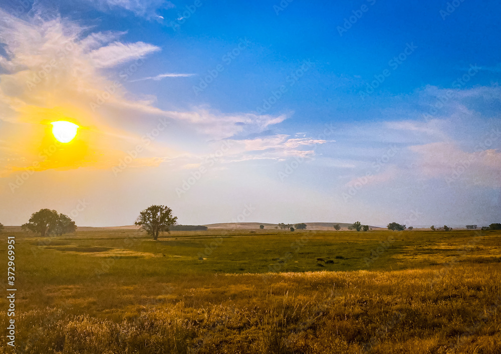 Late summer sunset on the prairie 