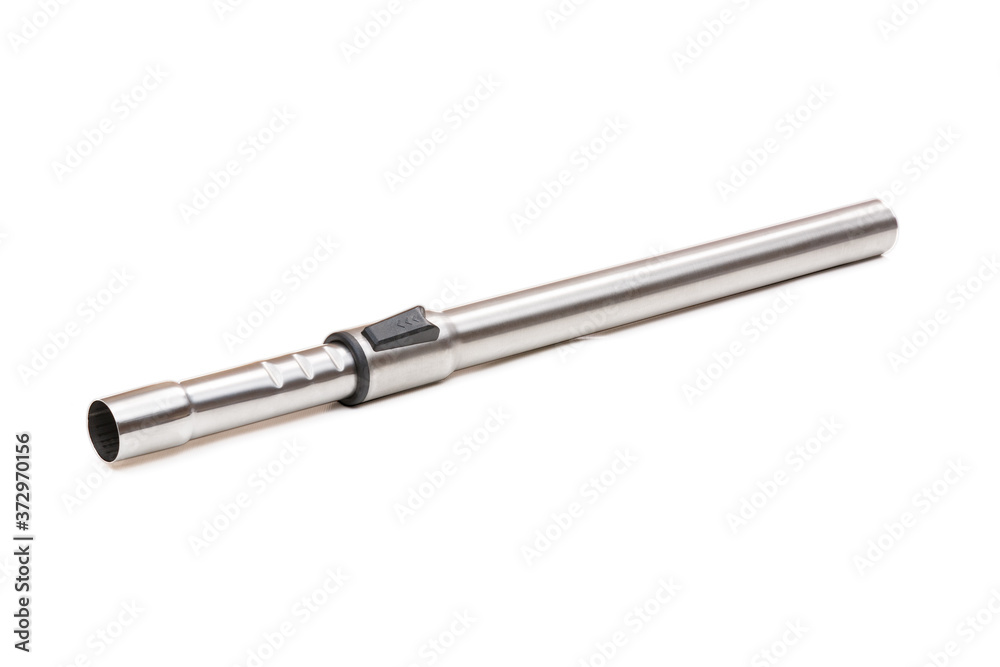 Chrome plated steel pipe from a vacuum cleaner on a white background. . There is some free space for your text or sign. Chrome plated steel pipe from a vacuum cleaner on a white background. . There is some free space for your text or sign.