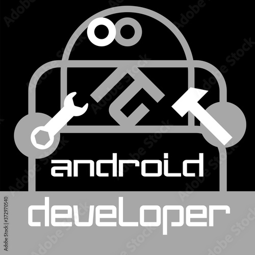 Android developer. Icon.
Monochrome, flat, symbolic image in the form of a two-legged mechanical device.