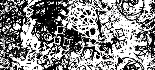 Grunge black and white. Abstract seamless background. The texture is repetitive. Template for printing on fabric, paper, wrapper. A chaotic backdrop of graffiti